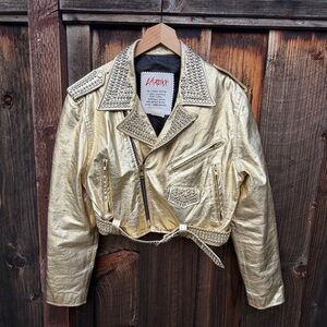 Vintage 80’s Metallic Gold Studded Leather Jacket  LA Roxx